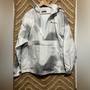 Champion Men's Standard Packable Windbreaker Half Zip Jacket,Size M,White &Gray